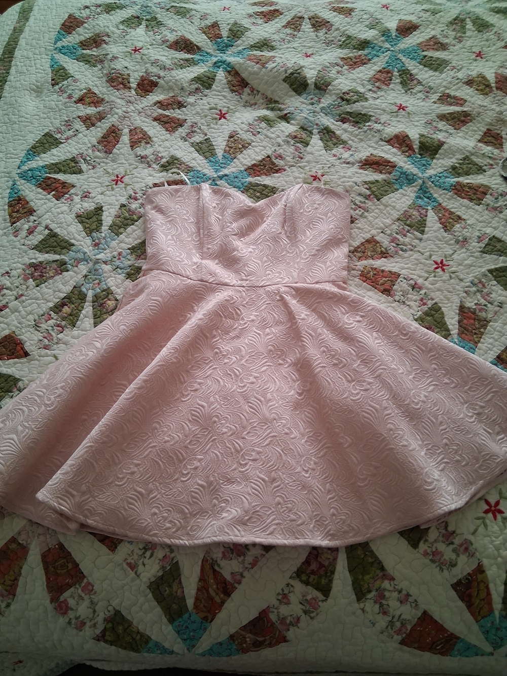 Forever 21 Light Pink Strapless Textured Fit-and-Flare Dress